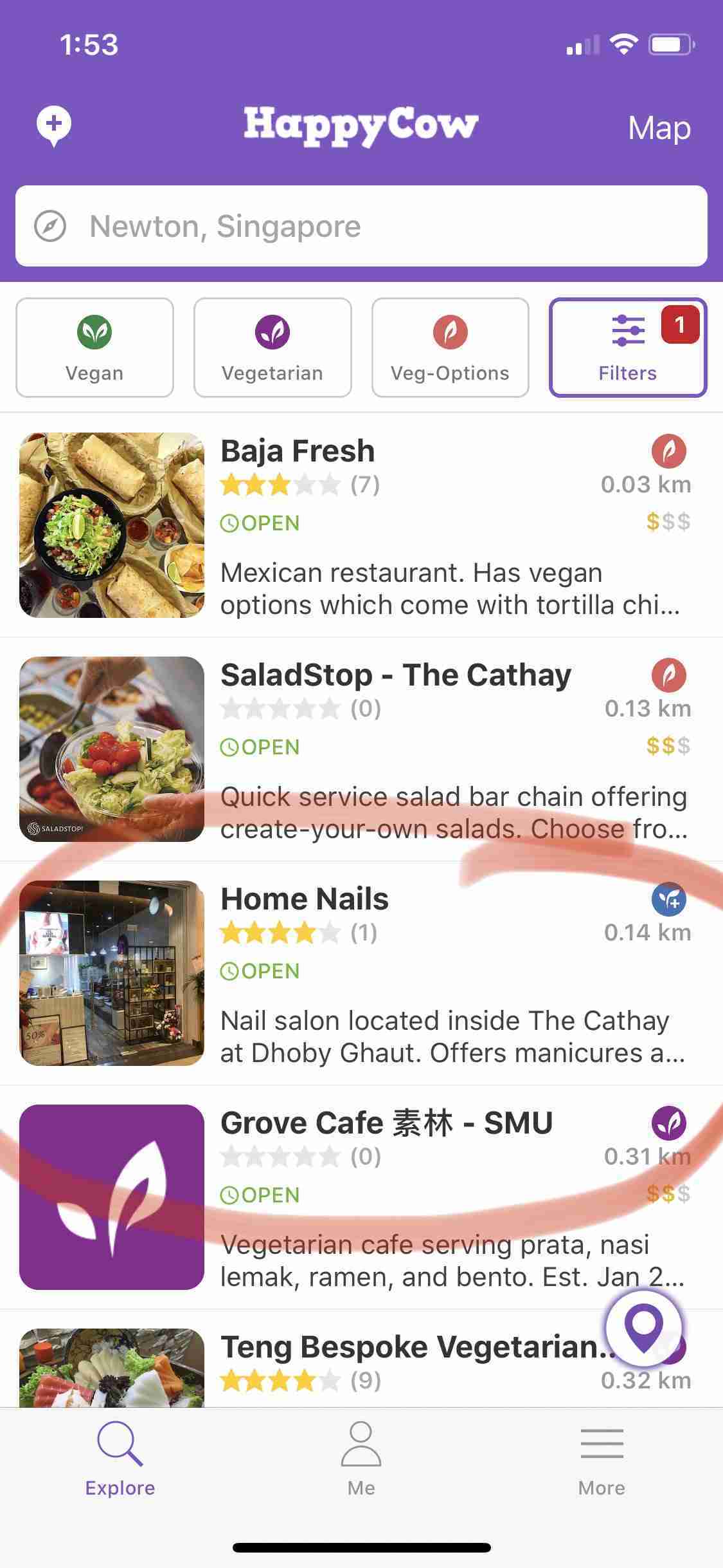 App Happy Cow pour les restaurants vegetarien et Vegan