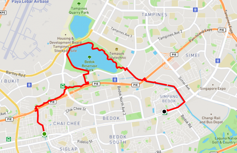 Itineraire google map balade Kembagan à Tanah Merah Singapour
