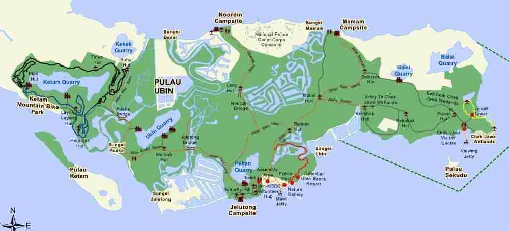 Carte de Pulau Ubin - source National Parks - Singapour - Singapour Live